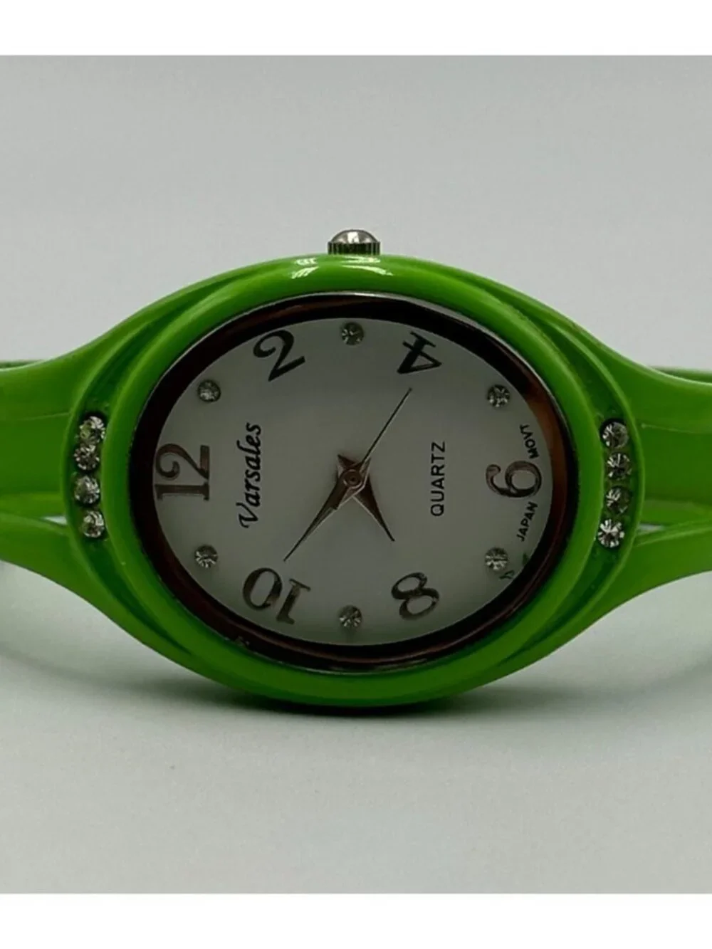 3/$30 Varsales Watch Women Green White Dial Rhinestone Accents Cuff Band